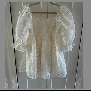 Entro Puff Sleeve Babydoll Mini Dress White Plaid